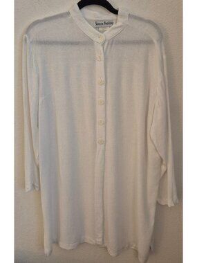 Vintage Sharon Anthony Oversize White Tunic Top Shell Buttons 3/4th Sleeve EUC